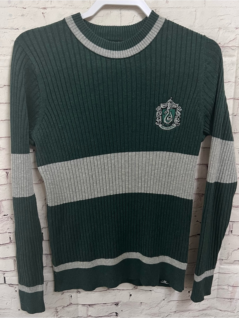 Wizarding World Harry Potter Slytherin Ribbed Knit Quidditch Sweater Small Crew